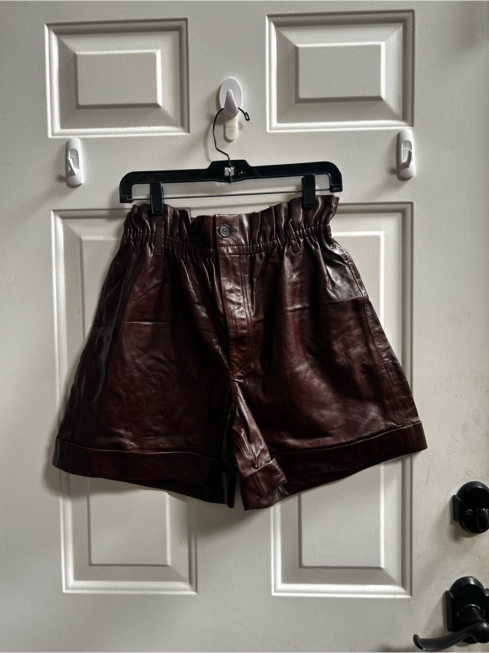 Polo Ralph Lauren Women's LWG Leather High-Waist Shorts in Dark Brown Sz 8